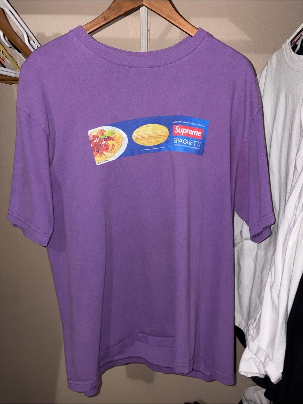Supreme Lavender Crewneck Tee with Red Logo Tag